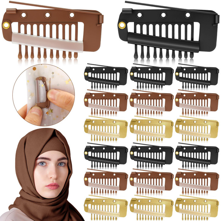 Crowye Hair Extension Clips (20 Pieces, Multicolor, 1.44 x 0.71 inches), Light Weight Chunni Clips with Dupatta Grip for Women's Headwear, Hijab, Vei