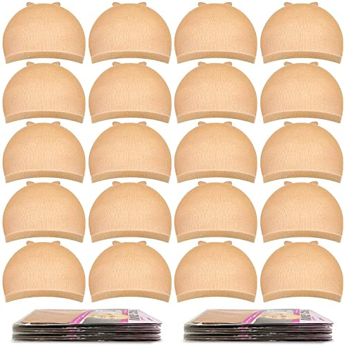 MORGLES Wig Caps, 20 Pcs Stocking Stretchy Nylon Nude Wig Caps For Women Man Light Brown