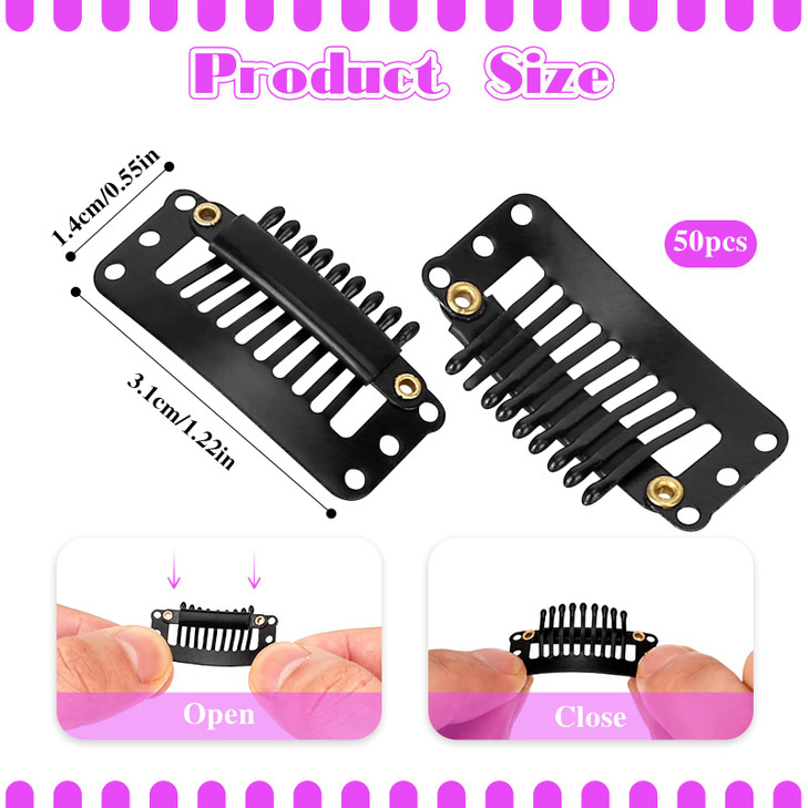 Mozeat Lens 50pack Wig Clips Snap Rubber 9 Teeth Comfortable to Sew in Secure Combs Hair Clipsfor Wigs Clip on for Women Small Pins Extensions & Acce