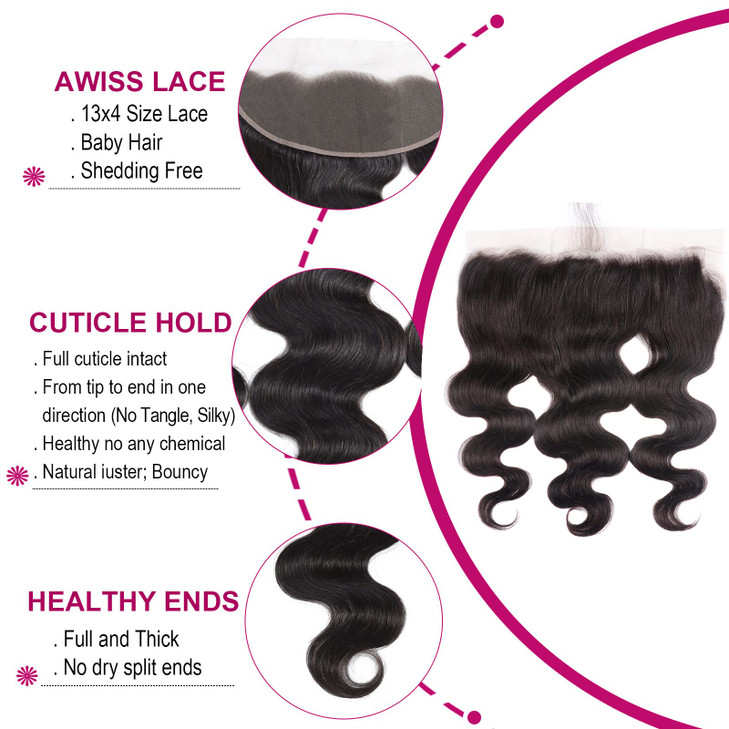 HD Lace Frontal Closure Human Hair 13x4 Body Wave Pre Plucked With Baby Hair Ear to Ear 130% Density Brazilian Virgin Human Hair for Women (10 Inch)