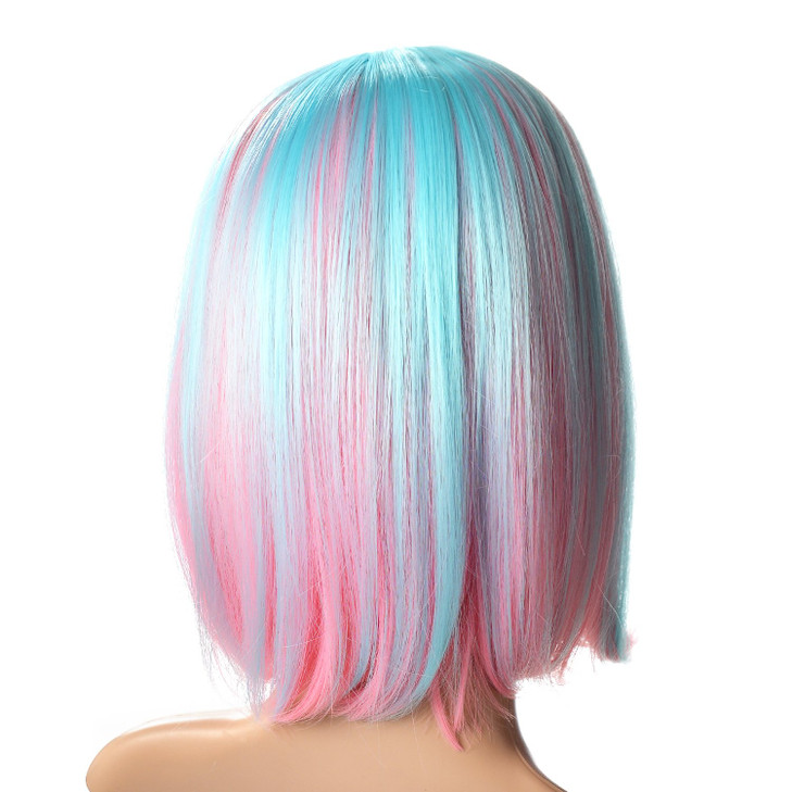 AGPTEK Multi-Color Ombre Short Bob Wig, Shoulder Length Hair Extension With Stretchable Hairnet