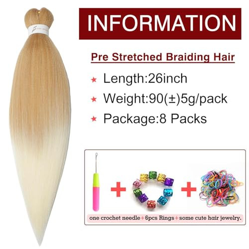 ShowCoco 8 Packs Pre-stretched Braiding Hair 26" Ombre Braiding Hair Hot Water Setting Synthetic Fiber Crochet Braiding Hair Ombre (26Inch,#27/613)