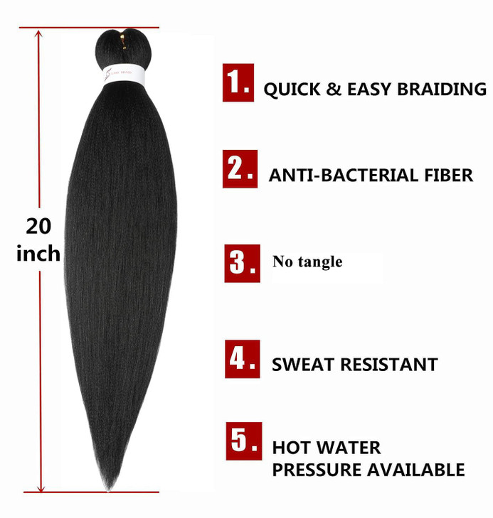 Pre Stretched Braiding Hair 20"-8 Packs Synthetic Braiding Hair Crochet Braids Hot Water Setting Professional Soft Yaki Straight Texture (20Inch,#1)