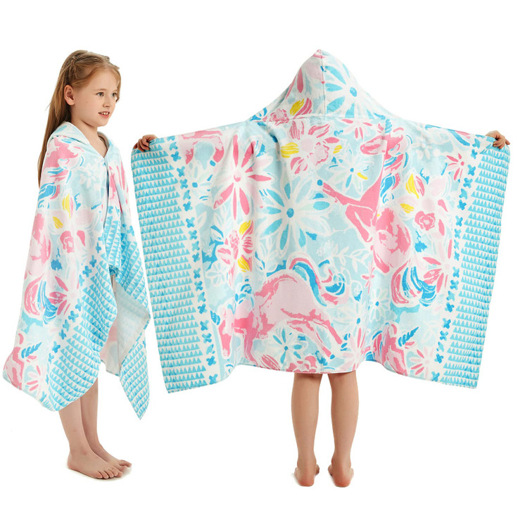 Girls' Hooded Bath Towel, Oversized 50" L x 30" W for Ages 3 to 12 Kids, Quick Dry Lightweight Soft Microfiber Hood Beach Towel Cover Up, Sunshine Un