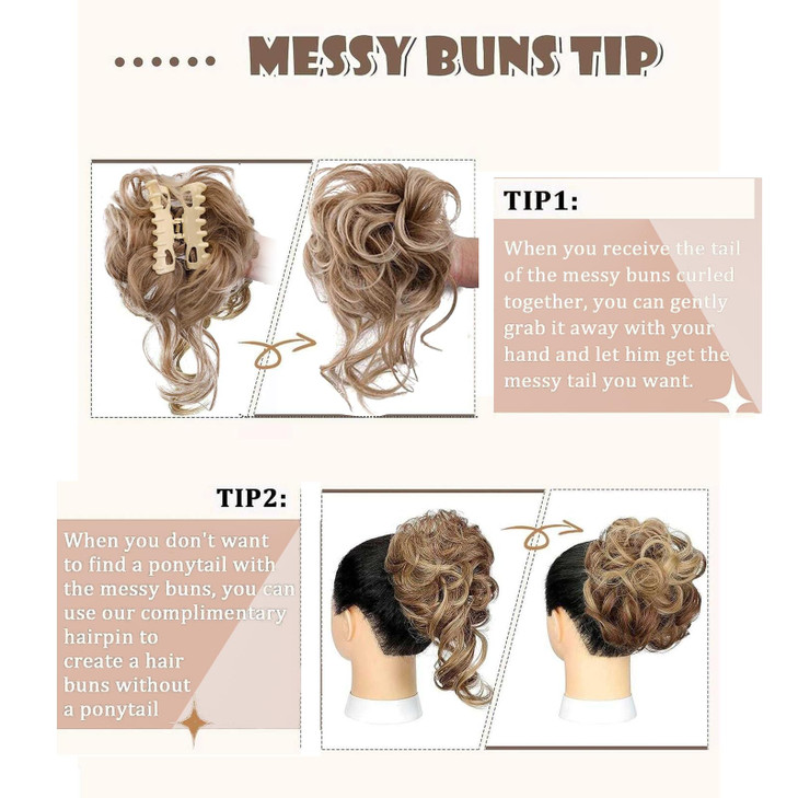CINHOO Messy Bun Hair Clip on Hair Pieces for Women Dark Brown Messy Bun Hair Piece with Claw Clip Curly Wavy Hair Buns Tousled Updo Hair Buns Extens
