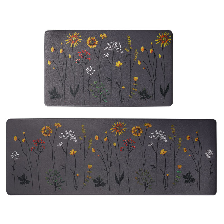 Rempry Kitchen Rugs and Mats Set of 2, Colorful Flowers Kitchen Mats for Floor, Non Slip Cushioned Anti-Fatigue Floor Mats for Kitchen Sink Office, 1