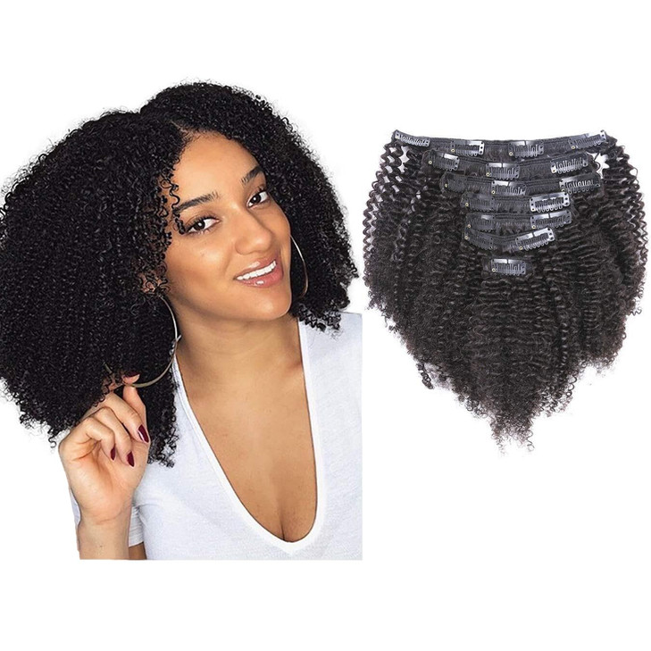 Anrosa 10 Inch Afro Kinky Curly Clip in Hair Extensions 1B Natural Black Afro Kinkys Curly Clip in Hair Extension for Black Women 3C 4A Type Real Rem