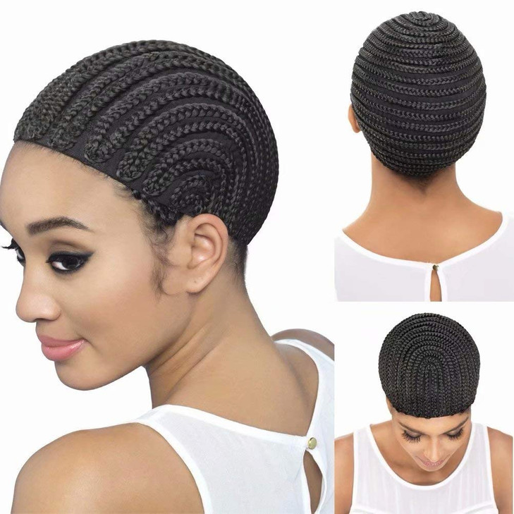 FEEL ME Braided Cap 1Pc Crochet Wig Cap in Cornrow Sew Hair for Making Synthetic Wig or Weave Easier Sew In Crochet Braided Wig Caps Medium Size Blac