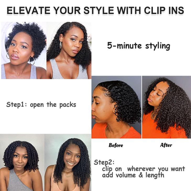 Jiarosi Kinky Curly Clip In Hair Extensions Real Human Hair for Black Women Curly Hair Clip Ins 16 Inch 3C 4A Afro with 24 Clips 8A Brazilian Remy Ha