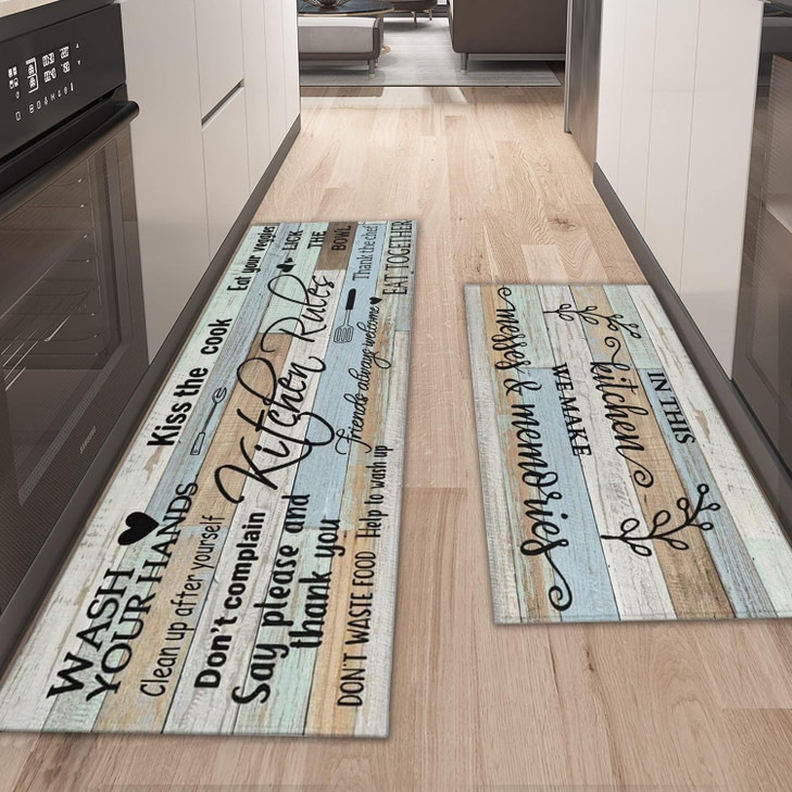 Farmhouse Kitchen Rug Sets of 2 Piece Non Slip Kitchen Rugs and Mats Washable Kitchen Mats for Kitchen Floor Mat Carpet Runner Rugs for Hallway Laund