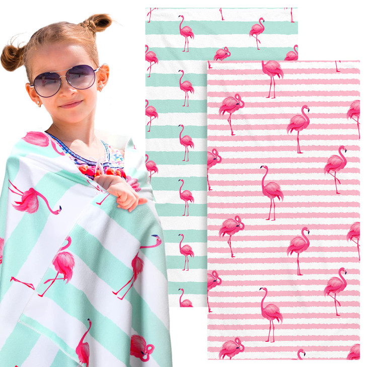 Yahenda 2 Packs Beach Towel for Kids Quick Dry Beach Swimming Bath Pool Towel for Kids Girls Travel Shower Swimming Camping, 28 x 55 Inch