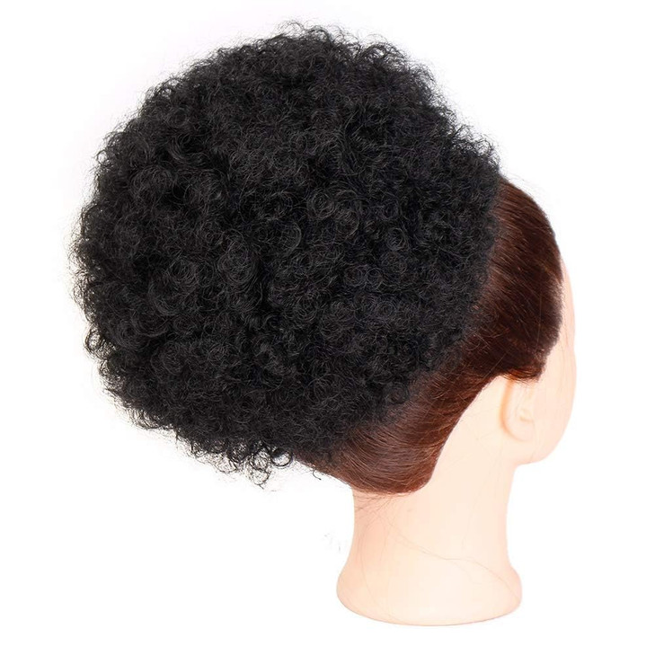 AISI QUEENS Short Afro Synthetic Curly Hair Ponytail African American Kinky Curly Wrap Drawstring Puff Ponytail Hair Extensions with 2 Clips(Large 1B
