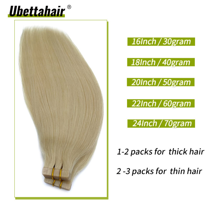Tape in Hair Extensions Platinum Blonde Human Hair 18 inch 20pcs/40grams Seamless Skin Weft Silk Straight Double Sided Invisible Tape in Remy Hair Gl
