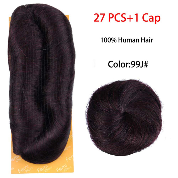 Mayloss 28 Pcs Human Hair Extensions with Top Closure Unprocessed Brazilian Curly Short Virgin Hair Weave Wavy (3" 4" 5" Mix Lenght 100g/pcs 99J Colo