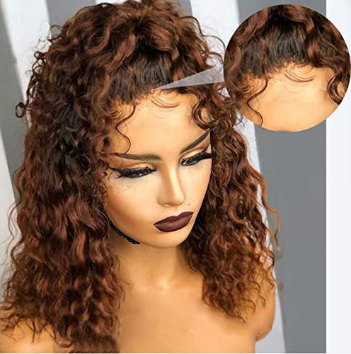 Ombre Color Short Water Wave Bob Wig13x6 Curly HD Lace Front Human Hair Wigs With Baby Hair Plucked Remy Brazilian Lace Bob Wigs 150% Density 1B/30 C