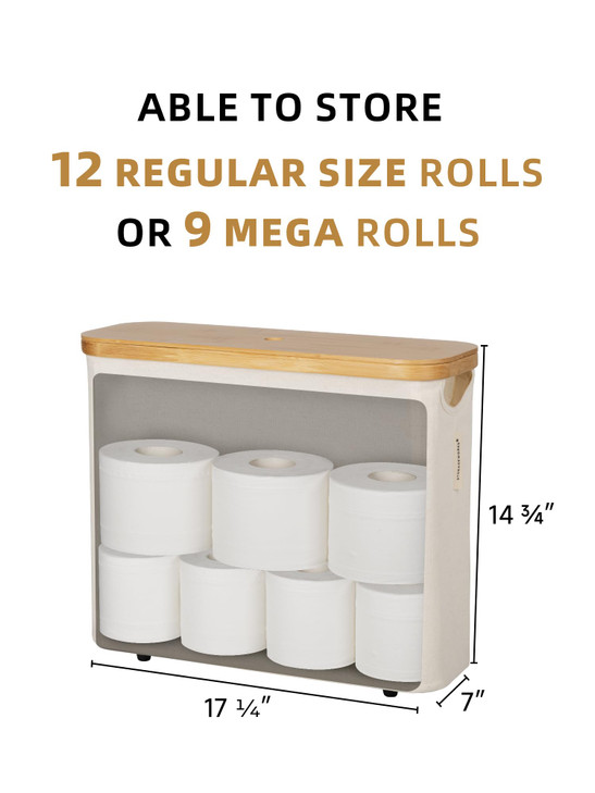 StorageWorks Toilet Paper Storage with Bamboo Lid, Toilet Paper Holder Basket for Up to 9 Mega or 12 Regular Size Rolls, Medium Paper Storage Baskets