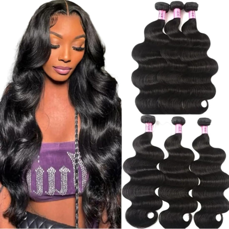 Unice Hair 22 20 18 inches Brazilian Body Wave Virgin Hair 3 Bundles, 100% Unprocessed Brazilian Wavy Human Hair Weave Extensions, Natural Black Colo