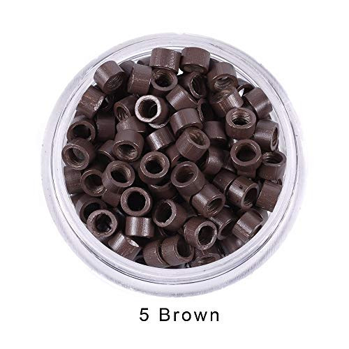 1000Pcs Screw Micro Rings Tube Aluminum Crimp Hair beads micro links 4.0MM for Pre Bonded Human Hair Feather Extensions hair tools (5# Brown)