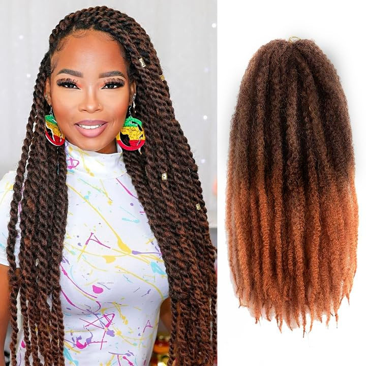 ToyoTress Marley Twist Braiding Hair - 18 Inch 6 Packs Marley Twist Crochet Hair Ombre Brown, Long Afro Kinky Curly Marley Hair For Faux Locs Crochet