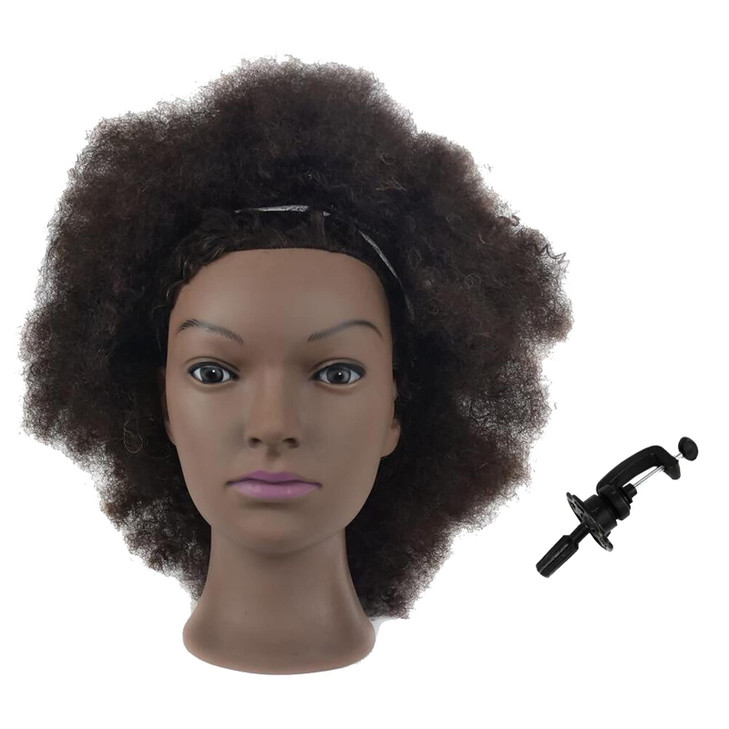 Mannequin Head African with 100% Human Hair Cosmetology Afro Hair Manikin Head for Practice Styling Braiding with Free Clamp (BZT)