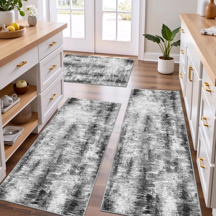 Tritard Upgrade Non Slip Kitchen Rugs Sets of 3 Washable Kitchen Mats for Floor Abstract Kitchen Runner Rug Ultra Soft Floor Mat Set Kitchen Carpet R