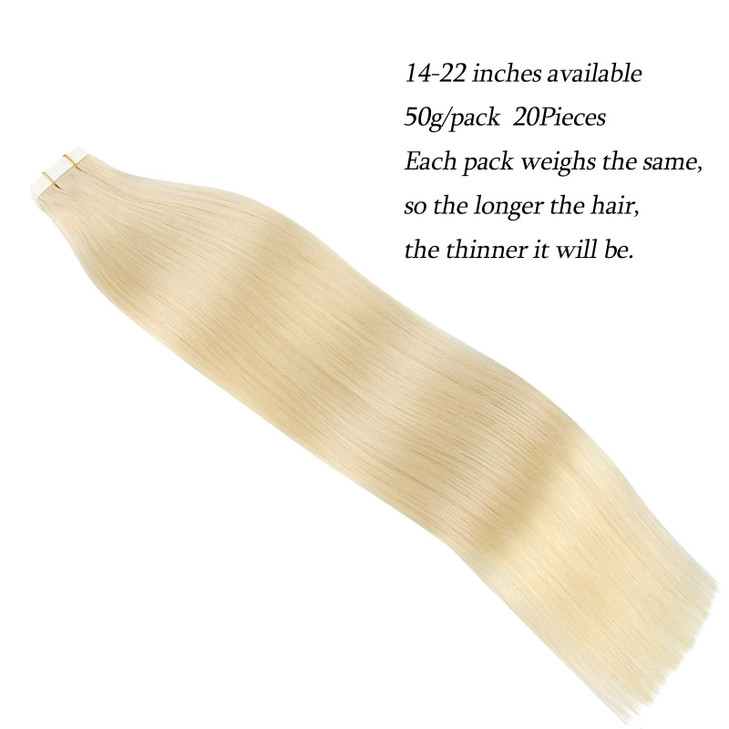 ABH AmazingBeauty Hair Blonde Tape in Extensions Human Hair Real Remi Glue in Skin Weft Tape Attached Invisible Seamless Reusable Tape ins Platinum A