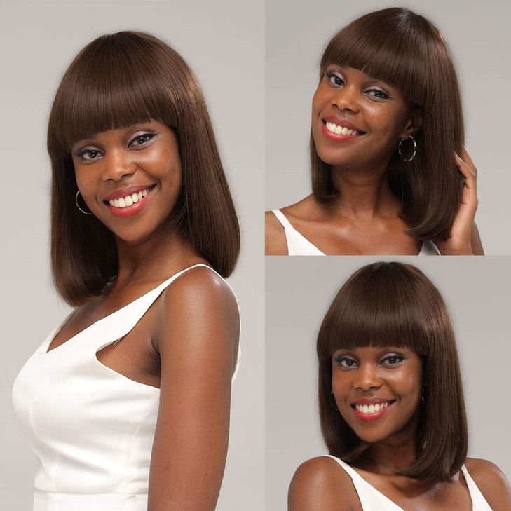 SUYYA Straight Bob Wig Human Hair with Bangs 100% Virgin Human Hair Wigs 10 inches Dark Brown Short Bob Wigs for Women(10 inch #2 Dark Brown)