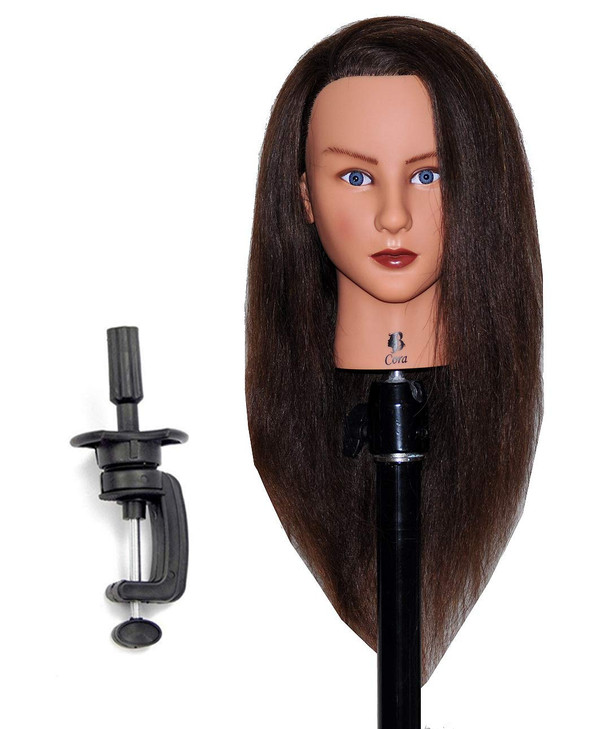 Bellrino 20-22" Cosmetology Mannequin Manikin Training Head with Human Hair with Table Clamp Holder - Helen (B-CORA+C)