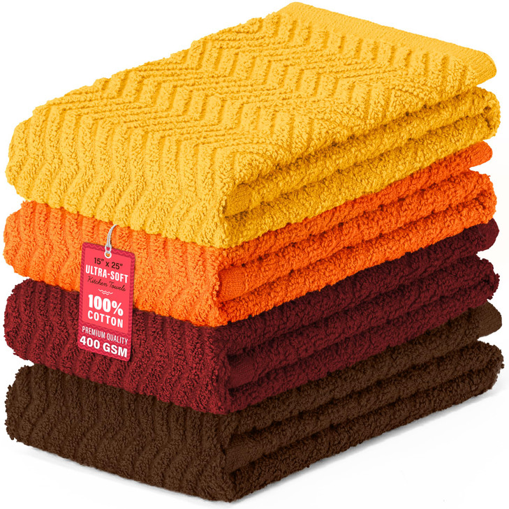 DecorRack 100% Cotton Kitchen Towels, 15" x 25" Absorbent Dish Towels [Premium Quality 400 GSM] Fall Set (Pack of 4)