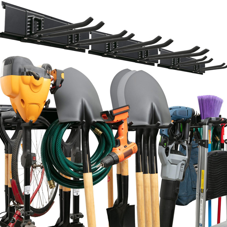 TIDYME Garage Tool Organizer Wall Mount - 48 inches - Sturdy Storage Rack with Adjustable Hooks, Anti-Rust - Easy Installation, 300lbs Capacity - Gar