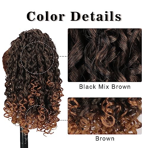 AISI BEAUTY Curly Ponytail Extension for Black Women Drawstring Ponytail Hair Extensions 14 Inch Synthetic Pony Tail Mix Brown Fake Ponytail with 2 C