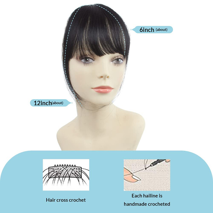 Shinon Clip in Bangs Natural Real Human Hair Flat Bangs Fringe Hair Bangs Fashion Clip in Wispy Hair Extension (Flat Bangs with Temples,Black Brown)