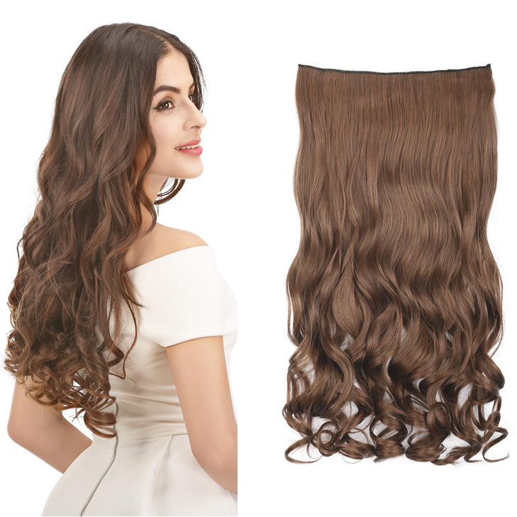 REECHO 20" 1-Pack 3/4 Full Head Curly Wave Clips in on Synthetic Hair Extensions HE008 Hairpieces for Women 5 Clips 4.5 Oz per Piece - Medium Warm Br