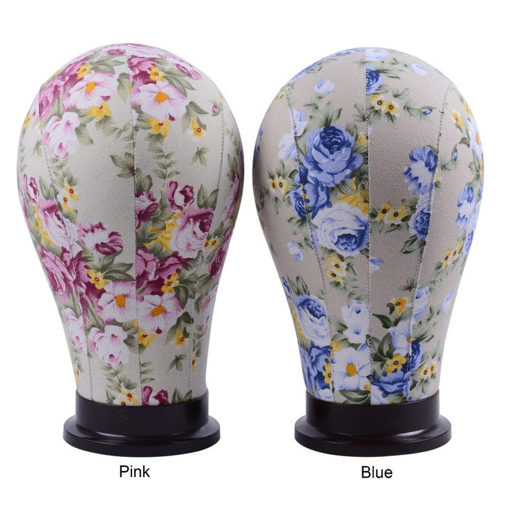 1 Piece Canvas Block Head Mannequin Head for Hair Extension Lace Wigs Making and Display Styling (Blue 22")