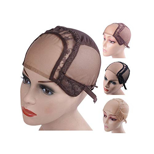 YANTAISIYU 4X4 Inch U Part Swiss Lace Wig Cap for Making Wigs with Adjustable Straps on the Back Glueless Hairnets (Dark Brown XL)