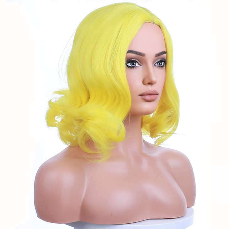 BERON Yellow Wig for Women Girls Short Curly Wavy Bob Wig Yellow Colored Heat Resistant Synthetic Hair Wigs for Costume Cosplay Wigs
