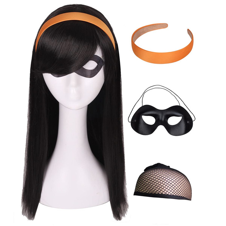 ColorGround Long Straight Black Natural Cosplay Wig for Halloween (Black)