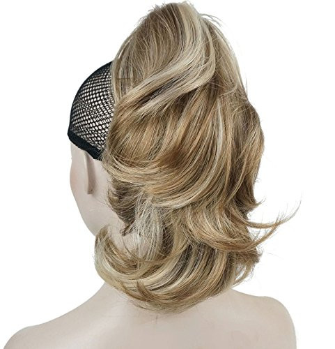 Lydell 12" Dual Use Straight Curly Styled Clip In Claw Ponytail Hair Extension Synthetic Hairpiece 125g with a jaw/claw clip (H16-613 Blonde with Hig