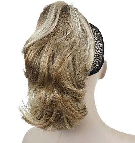 Lydell 12" Dual Use Straight Curly Styled Clip In Claw Ponytail Hair Extension Synthetic Hairpiece 125g with a jaw/claw clip (H16-613 Blonde with Hig
