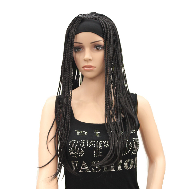 Lydell Braided Wig Afro Long Synthetic Fully Hand Tied Twist Braided Wigs (Natural black)
