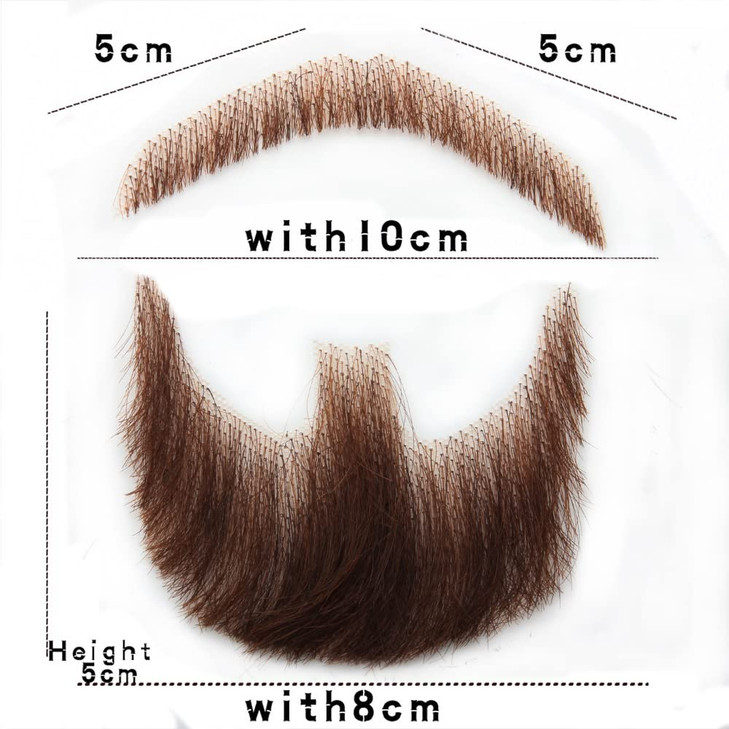CliCling Human Hair Brown Fake Face Beard and Mustache for Adults Men Realistic Makeup Lace Invisible False Beards