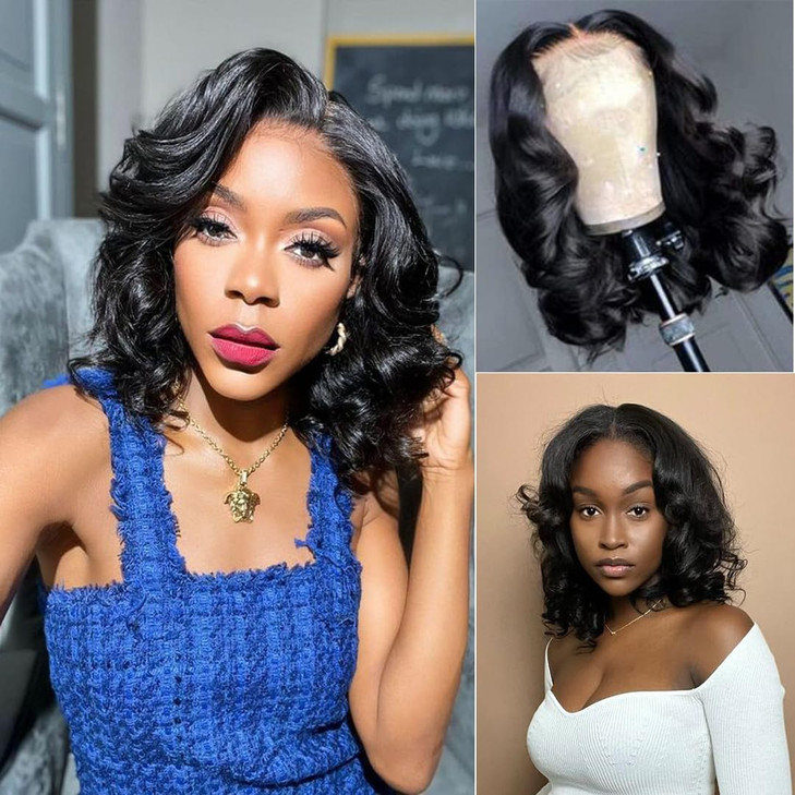 Ahaisy Glueless Bob Wig Human Hair Pre Plucked Wear and Go Wigs Pre Cut Lace Body Wave Short Bob Lace Front Wigs for Black Women Upgraded No Glue 4x4