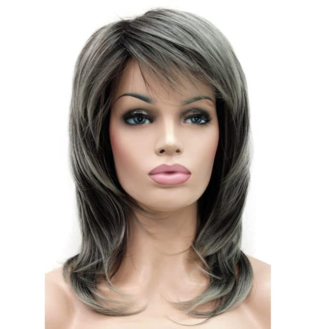 Lydell Long Soft Shaggy Layered Classic Cap Full Synthetic Wig Wigs (AB76 Grey Ombre)