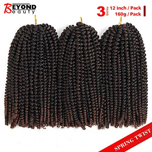 12 inch Spring Twist Crochet Braids Hair for Butterfly Locs Bomb Twist Crochet Hair Beyond Beauty Ombre Colors Synthetic Fluffy Hair Extension 3 Pack