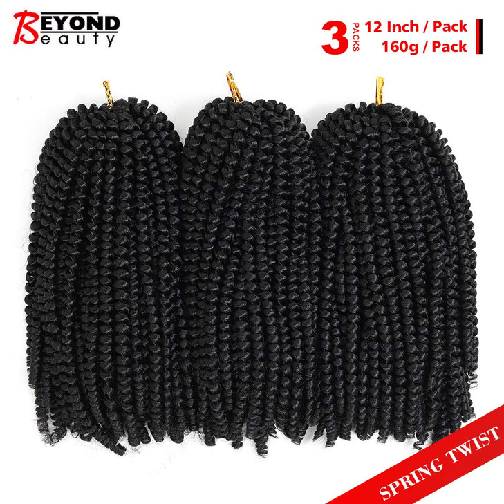 12 inch Spring Twist Crochet Braids Hair for Butterfly Locs Bomb Twist Crochet Hair Beyond Beauty Ombre Colors Synthetic Fluffy Hair Extension 3 Pack