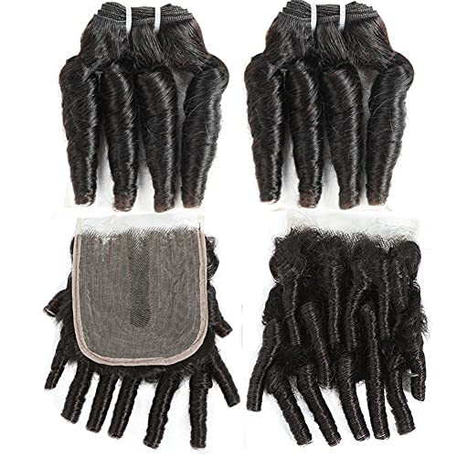 Molefi Brazilian Funmi Hair Bundles with 4x2 T Lace Closure Curly Weave 2 Bundles with closure Spiral Curl Hair 100% Human Hair Extensions 100g/pc Na