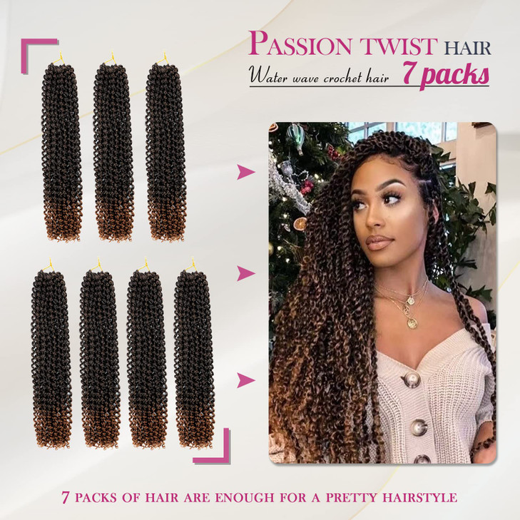 Dansama Passion Twist Hair Water Wave Braiding Hair for Butterfly Style Crochet Braids Bohemian Hair Extensions (18inch (Pack of 7), T1B/30)