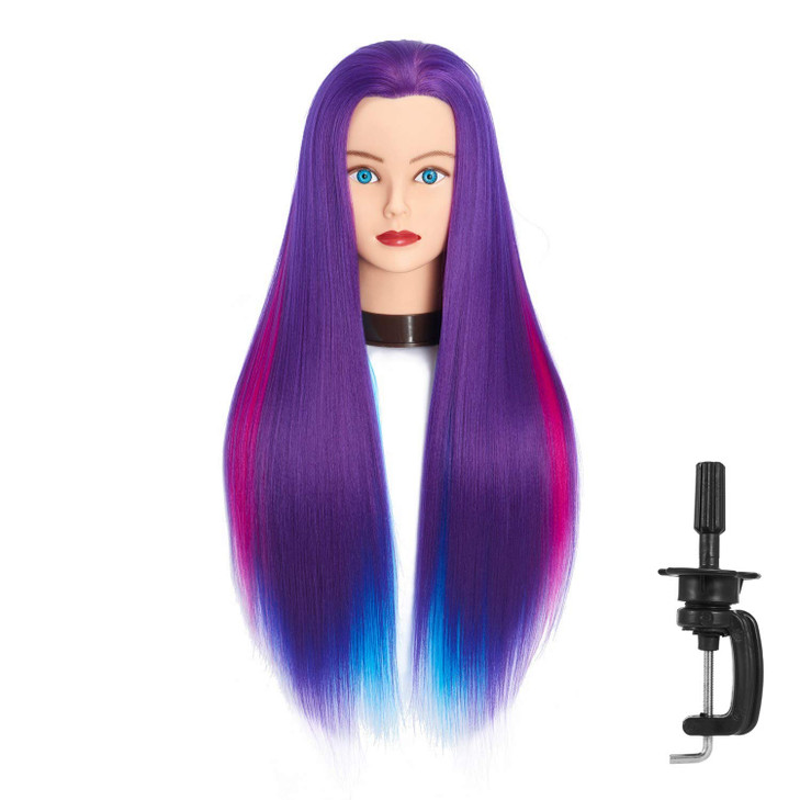 Headfix 26"-28" Long Hair Mannequin Head Synthetic Fiber Hair Hairdresser Practice Styling Training Head Cosmetology Manikin Doll Head With Clamp (6F