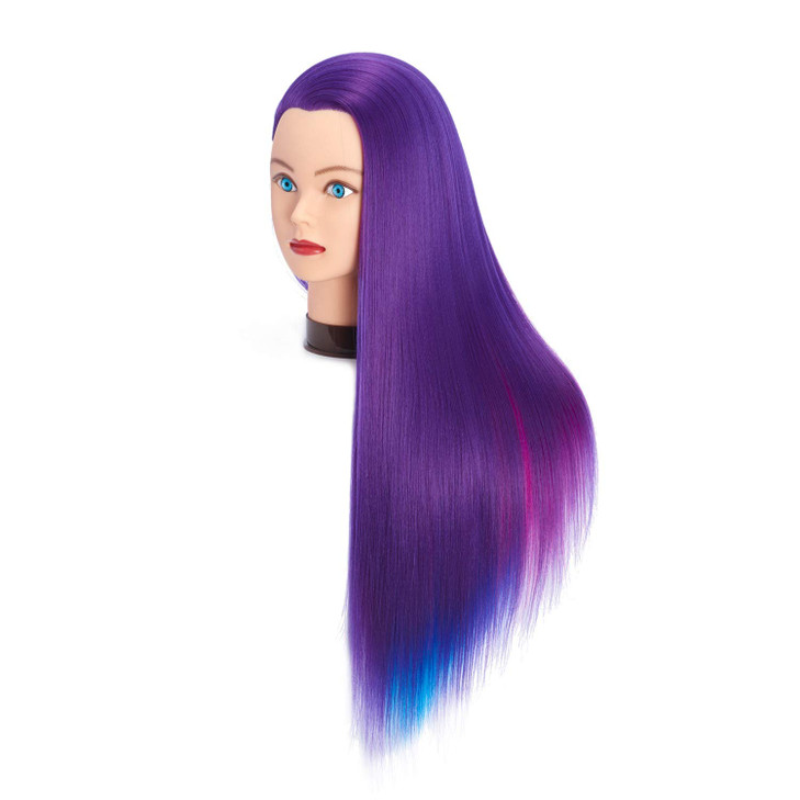 Headfix 26"-28" Long Hair Mannequin Head Synthetic Fiber Hair Hairdresser Practice Styling Training Head Cosmetology Manikin Doll Head With Clamp (6F