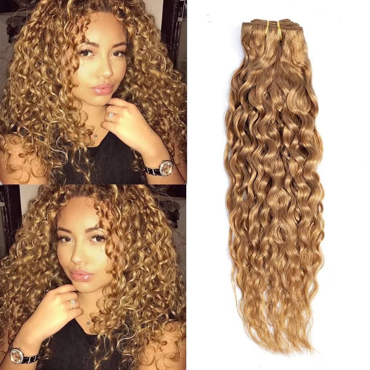 FEEL ME Brazilian Water Wave Bundles Color 27 Honey Blonde Brazilian Human Hair Bundles 100% Unprocessed Hair Extension Bundles 100g 22 Inch